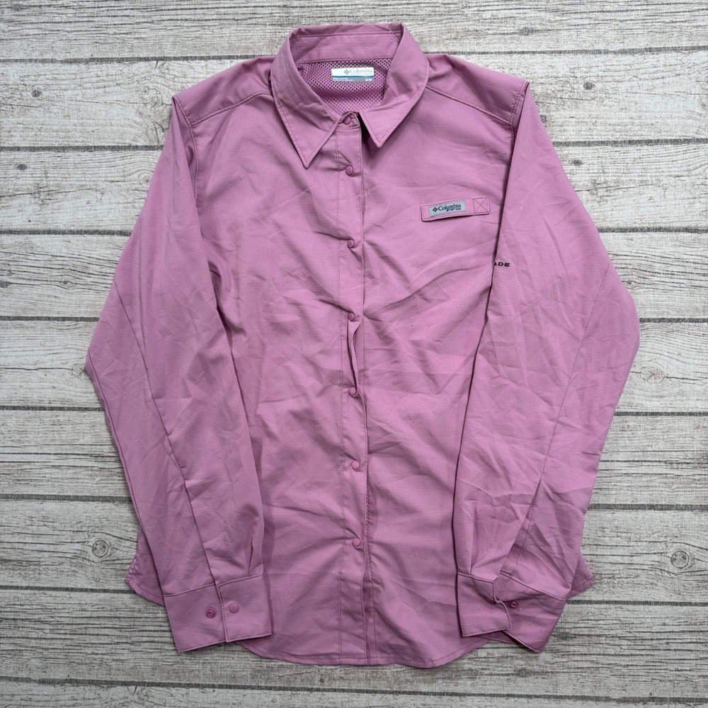 Columbia Shirt Women's Medium Pink PFG Tamiami II Long Sleeve Omni-Shade Hiking